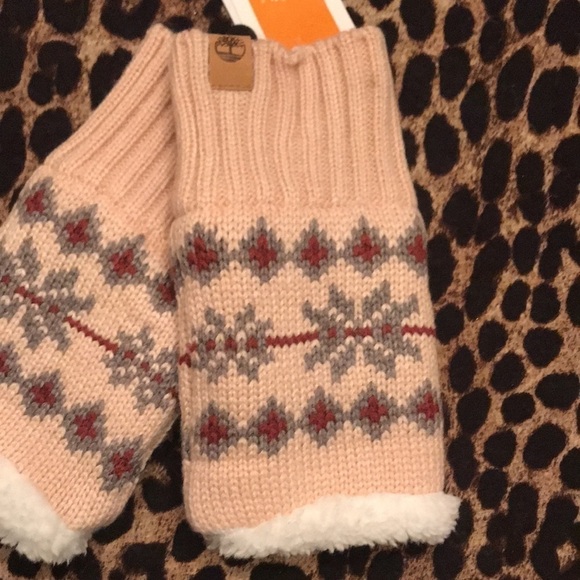 Brand New Timberland Fair Isle Knit Fingerless Pink Gloves - Picture 3 of 12